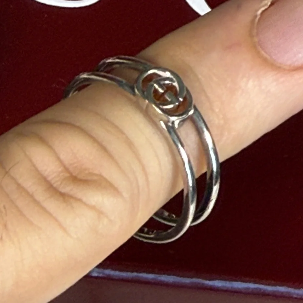 Gucci 298036 Interlocking-G Sterling Silver Open Ring, Size 25